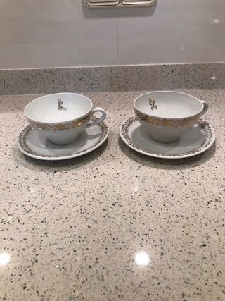 Juego café porcelana dorado vintage