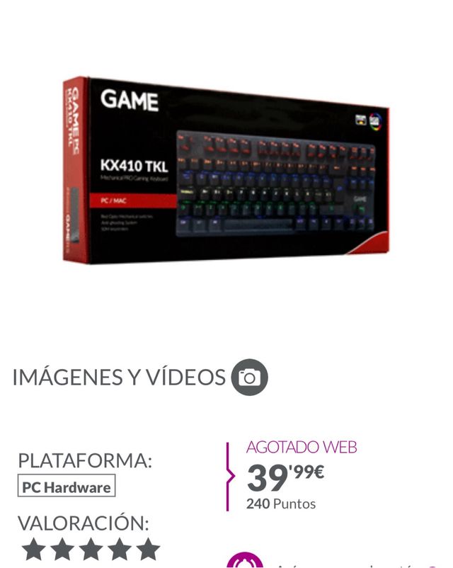 Teclado Mecánico Gaming GAME KX410 TKL RGB