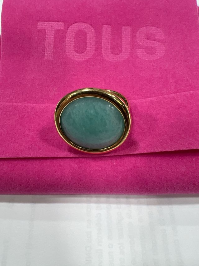 Anillo  TOUS dorado vermeil piedra amazonita.