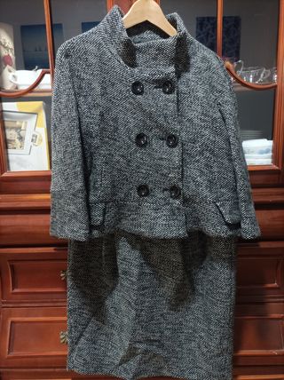Traje chaqueta falda mujer gris-negro