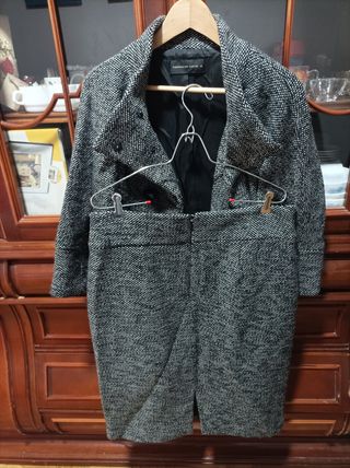 Traje chaqueta falda mujer gris-negro