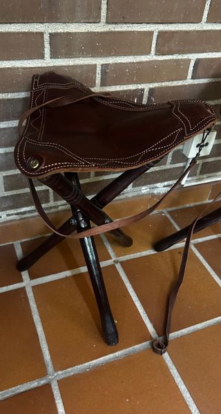 Taburete Plegable Cuero Marrón