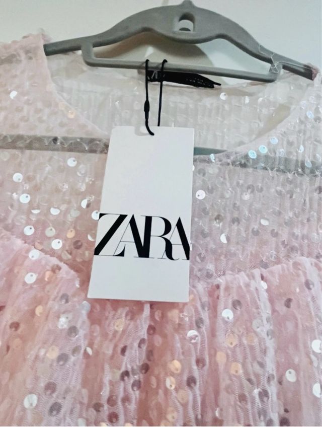Top Zara lentejuelas rosa M