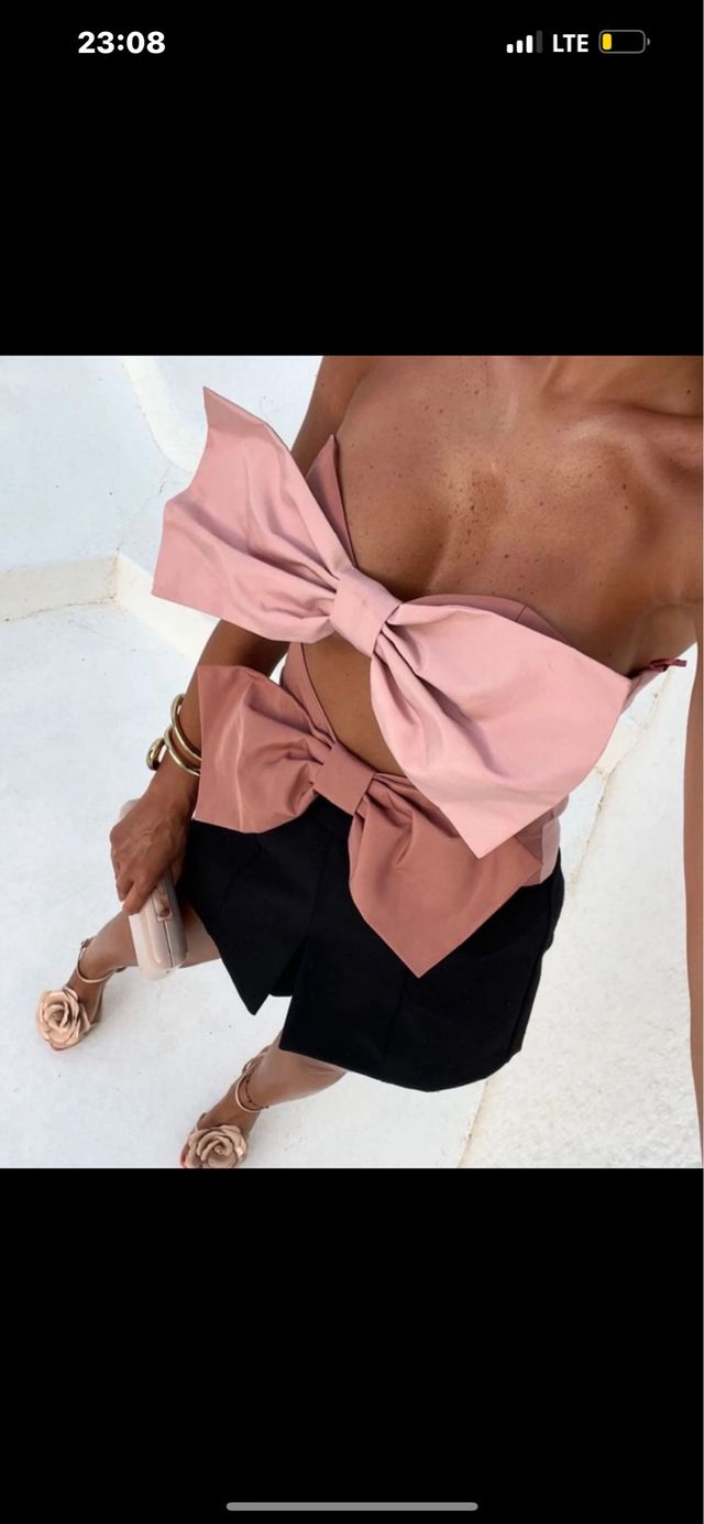 Top Zara lazo rosa XS