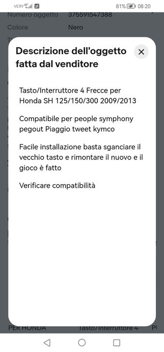 Interrutore 4 Frecce Piaggio Liberty/Medley honda