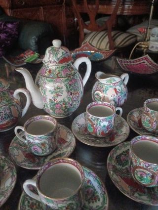 Juego café porcelana chino antiguo