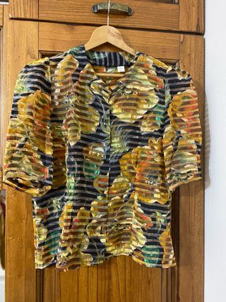 Camicia vintage elegante a righe multicolor