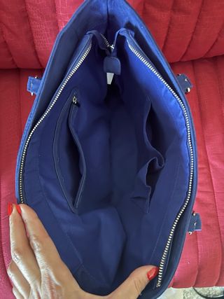 Camomilla: borsa blu in scamosciato e paglia
