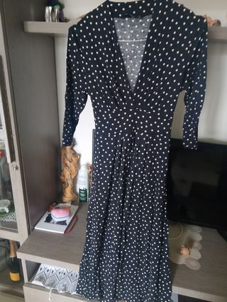 Vestito lungo pois bianco e blu scuro