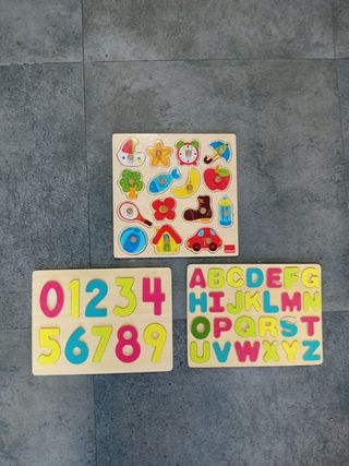 3 Puzzles Goula Bebés - Números, Letras, Figuras