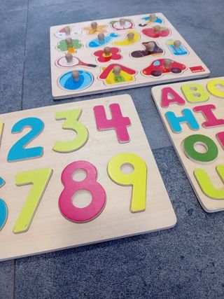 3 Puzzles Goula Bebés - Números, Letras, Figuras