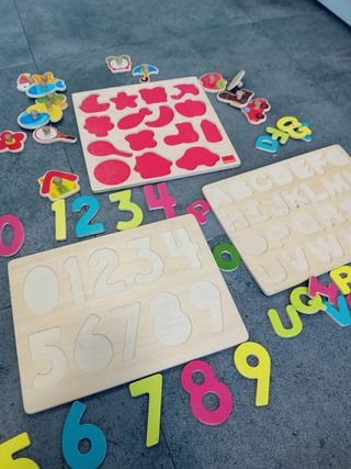 3 Puzzles Goula Bebés - Números, Letras, Figuras