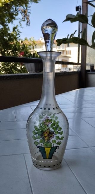 Antica Bottiglia in vetro italiana, dipinta a mano
