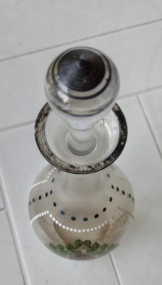 Antica Bottiglia in vetro italiana, dipinta a mano