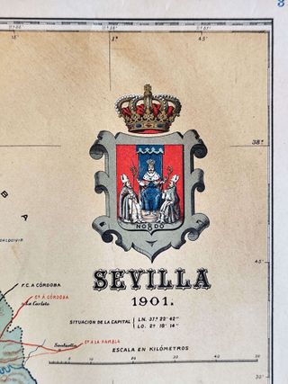 1901 -Sevilla antiguo mapa de la provincia