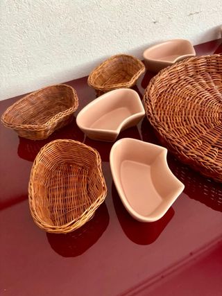 Antipastiera vintage vimini ceramica 6 ciotole