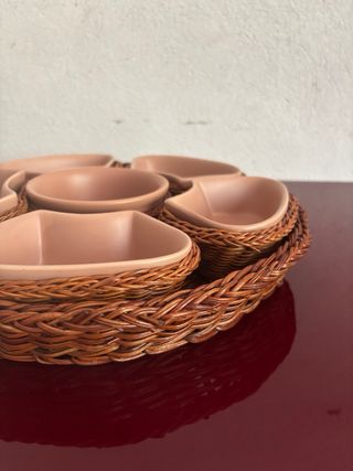 Antipastiera vintage vimini ceramica 6 ciotole