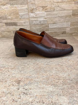 Zapatos Piel Marrón Tacón Bajo