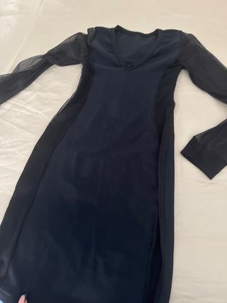 Vestido negro fiesta talla XS sexy mangas transp
