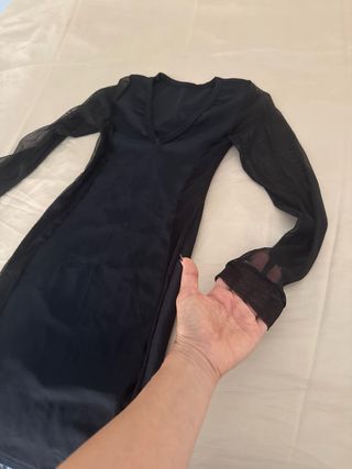 Vestido negro fiesta talla XS sexy mangas transp