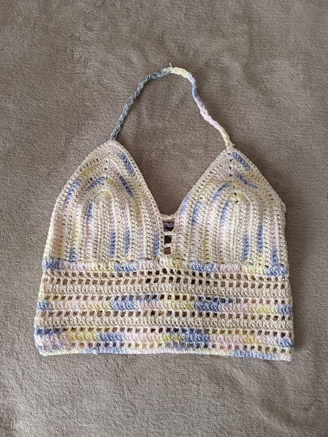 Top crochet beige multicolor