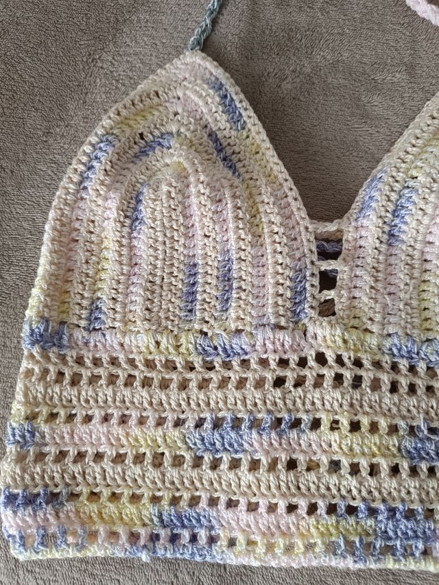 Top crochet beige multicolor