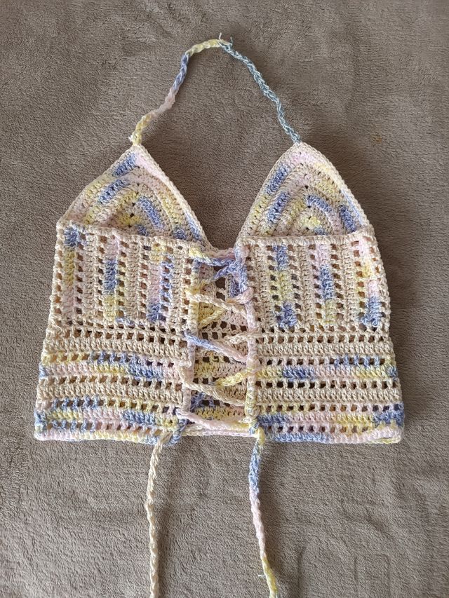 Top crochet beige multicolor