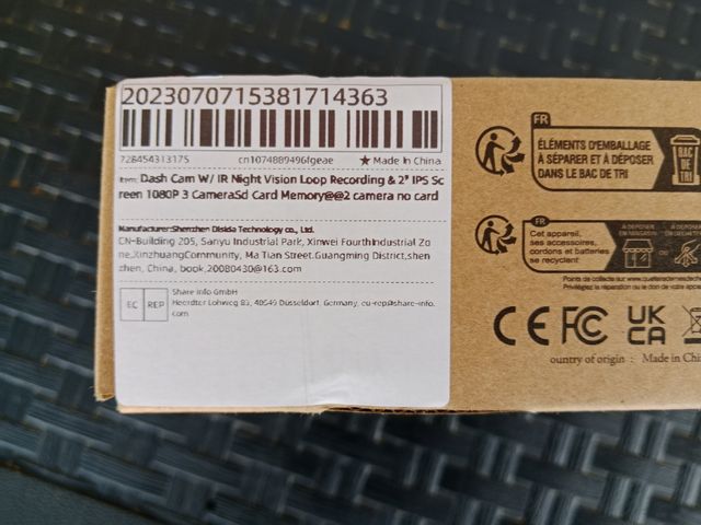 Cámara DVR HD 1080p Dual Dashcam