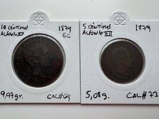 Lote 2 monedas 1879 Alfonso XII