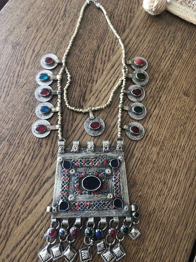 Collar afgano plata multicolor