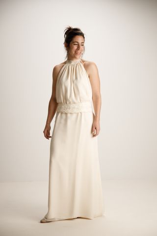 Vestido novia beige halter M