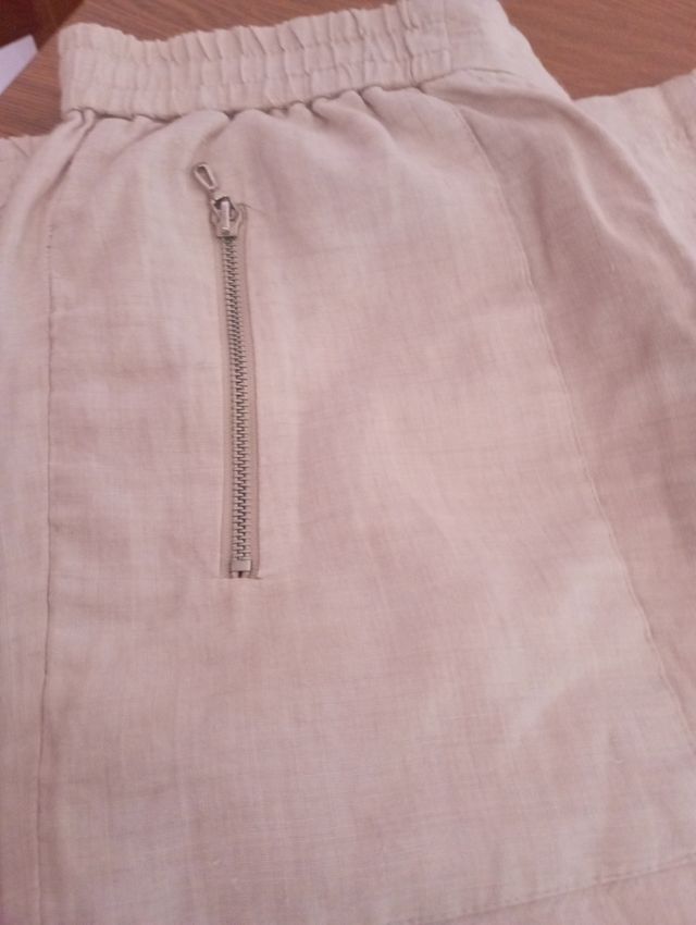 Pantaloni lino beige larghi