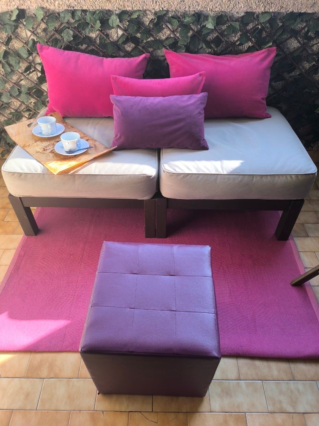 Sofá jardín 2 plazas - beige/gris