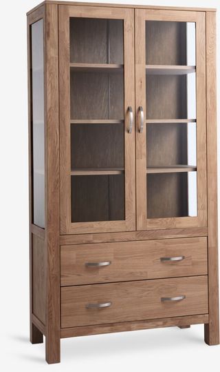 Vitrina roble 2 puertas+2 cajones
