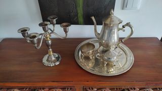 Juego té + candelabro 5 brazos