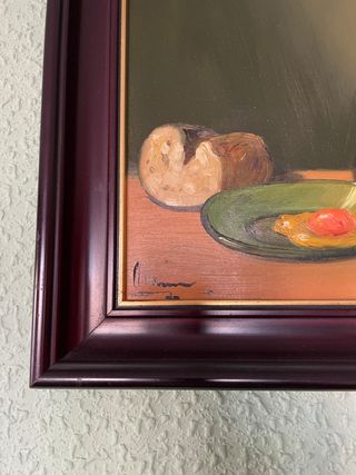 Antigüedad Cuadro Bodegón al óleo (38x32cm)