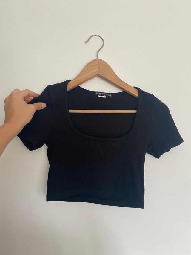 Top negro manga corta Stradivarius