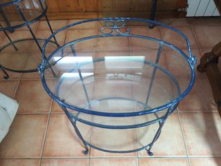 Cabecero y 2 mesillas metal azul