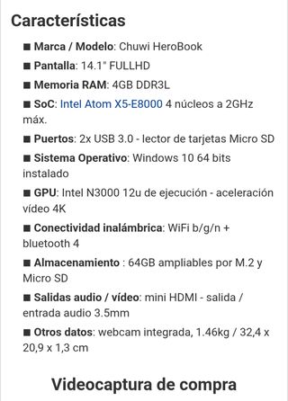 Portátil Chuwi Herobook 14.1" IPS