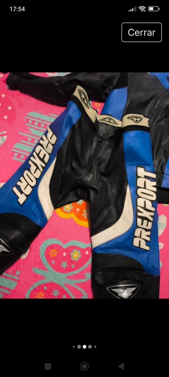Traje moto cuero Prexport azul