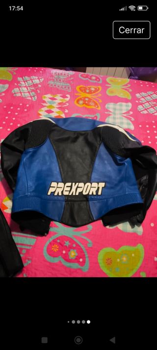 Traje moto cuero Prexport azul