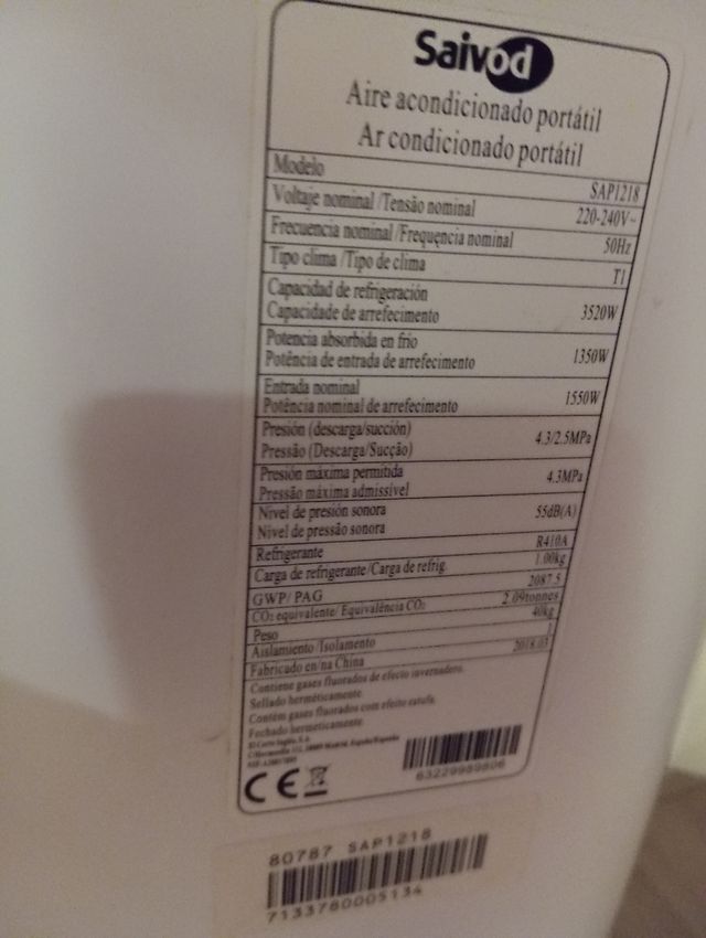 Aire acondicionado portátil Saivod 3.500 frigorías