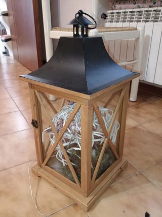 Lanterna Natale legno vetro metallo