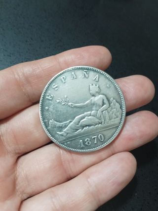 Moneda de plata 5 Pesetas España 1870