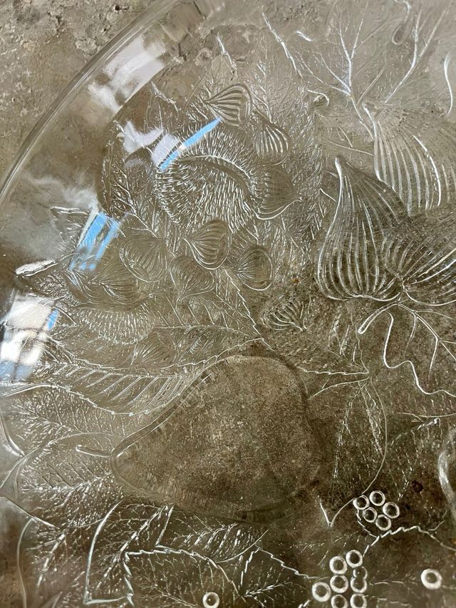 Fruttero vintage in vetro inciso