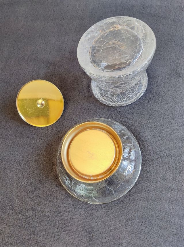 Jabonera y tarro baño cristal craquelado dorado