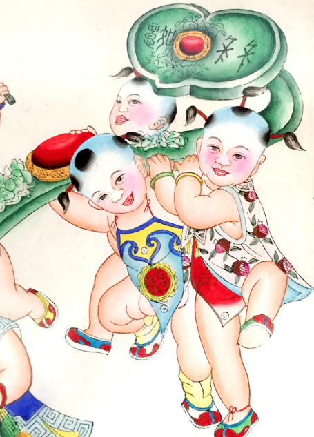 Dibujo coloreado con acuarela enmarcada - China -1