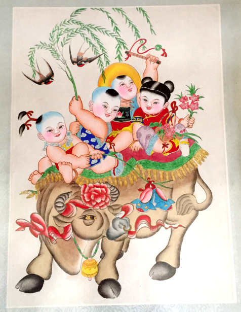 Dibujo coloreado con acuarela enmarcada - China -2