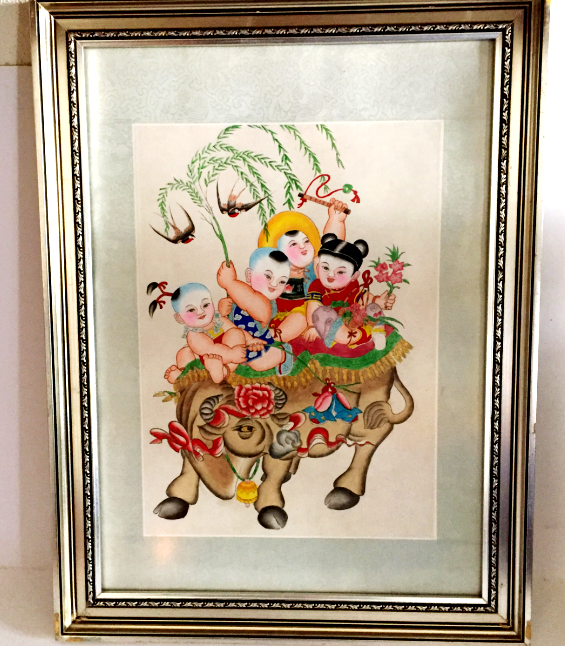 Dibujo coloreado con acuarela enmarcada - China -2