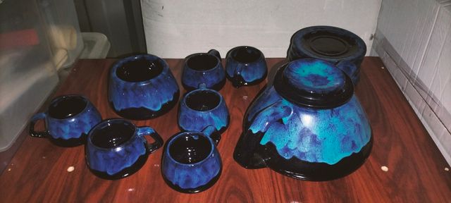 Juego té azul marino cerámico
